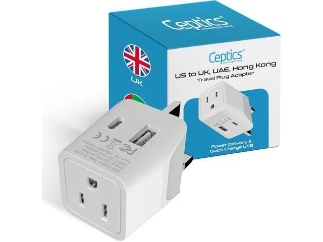 LORDWORLD LORDWORLD UK Travel Adapter Type G USB-A USB-C 2.4A 1.6x1.6x2.7in — product photo