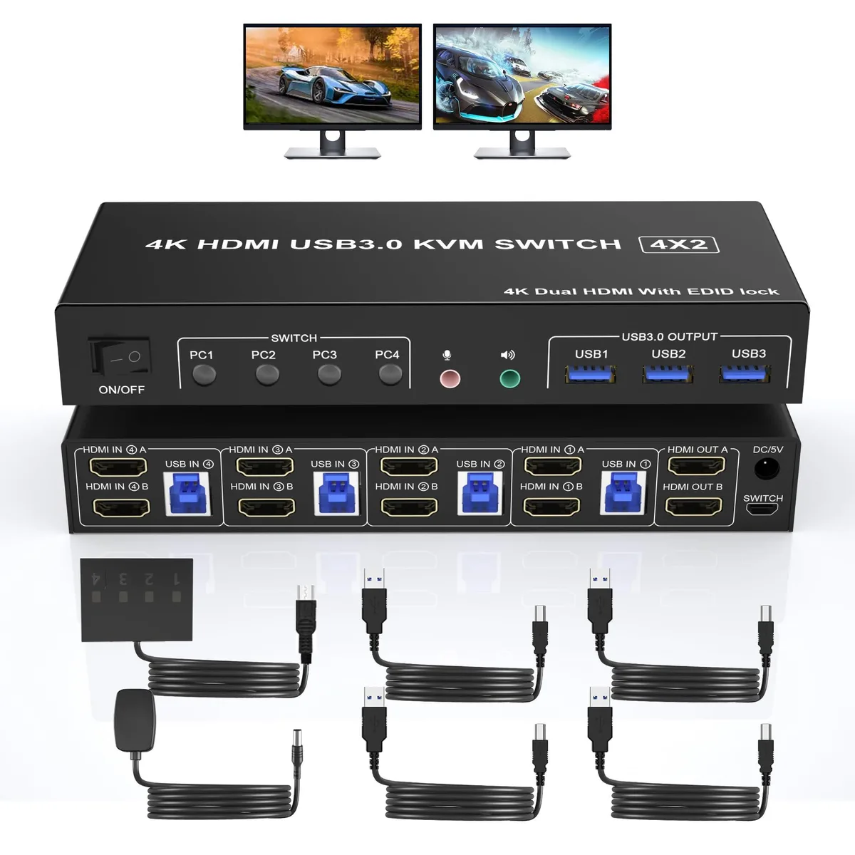 Vszerda Vszerda KM402B-USB3.0-F KVM Switch 4-Port Dual Monitor 4K@60Hz — product photo