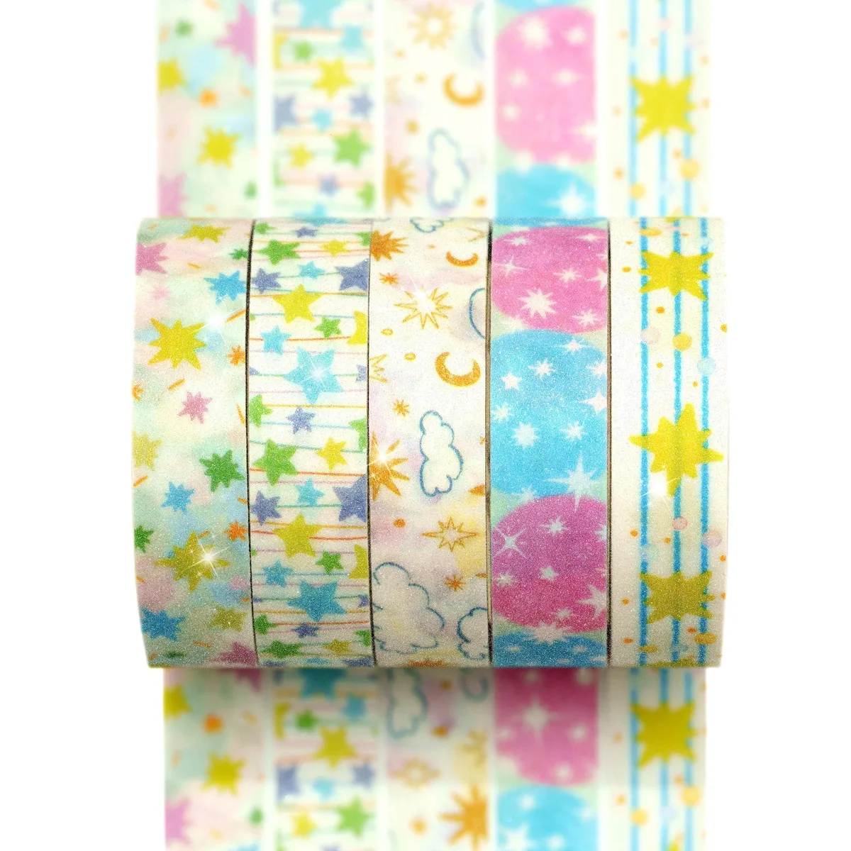 YUBX YUBX Washi Tape 5 Rolls 10 mm 2 Star Sparkle — product photo