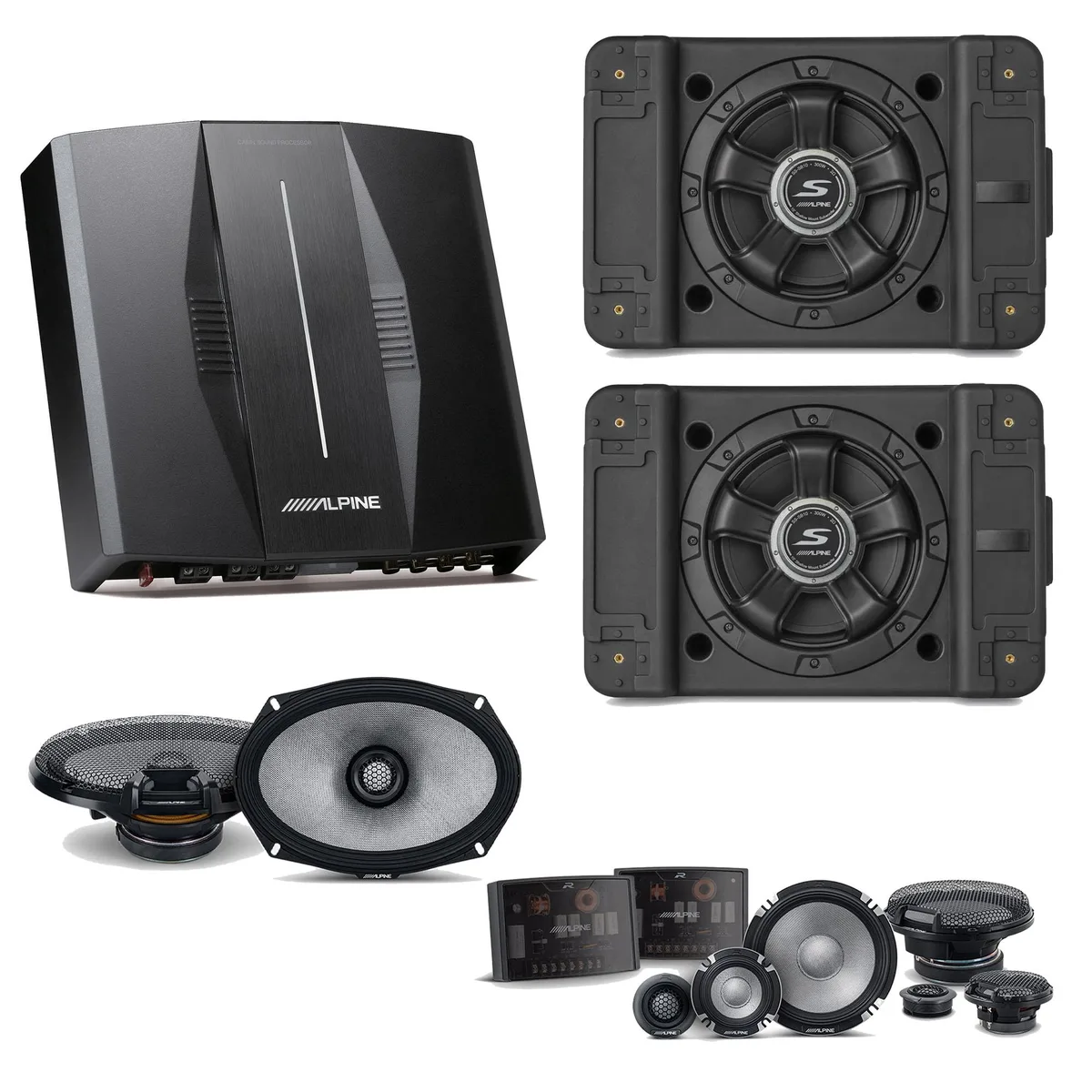 Alpine Alpine PXE-C80-88 OPTIM8 8-Channel Amplifier Bundle with (2) SS-SB10 10" Subwoofers, R2-S653 &amp; R2-S69 Speakers — product photo
