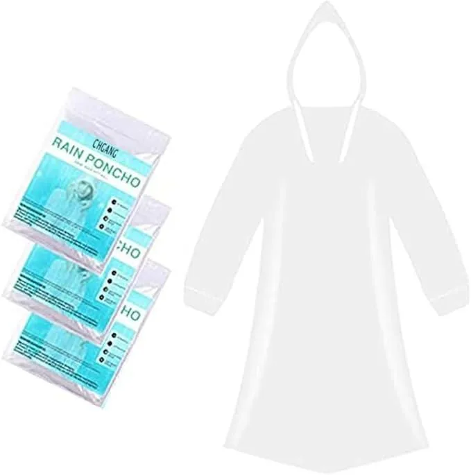 CHGANG Rain Poncho 3 Pack White EVA Adults 57in 34in 27in 14in 43g .035mm — product photo