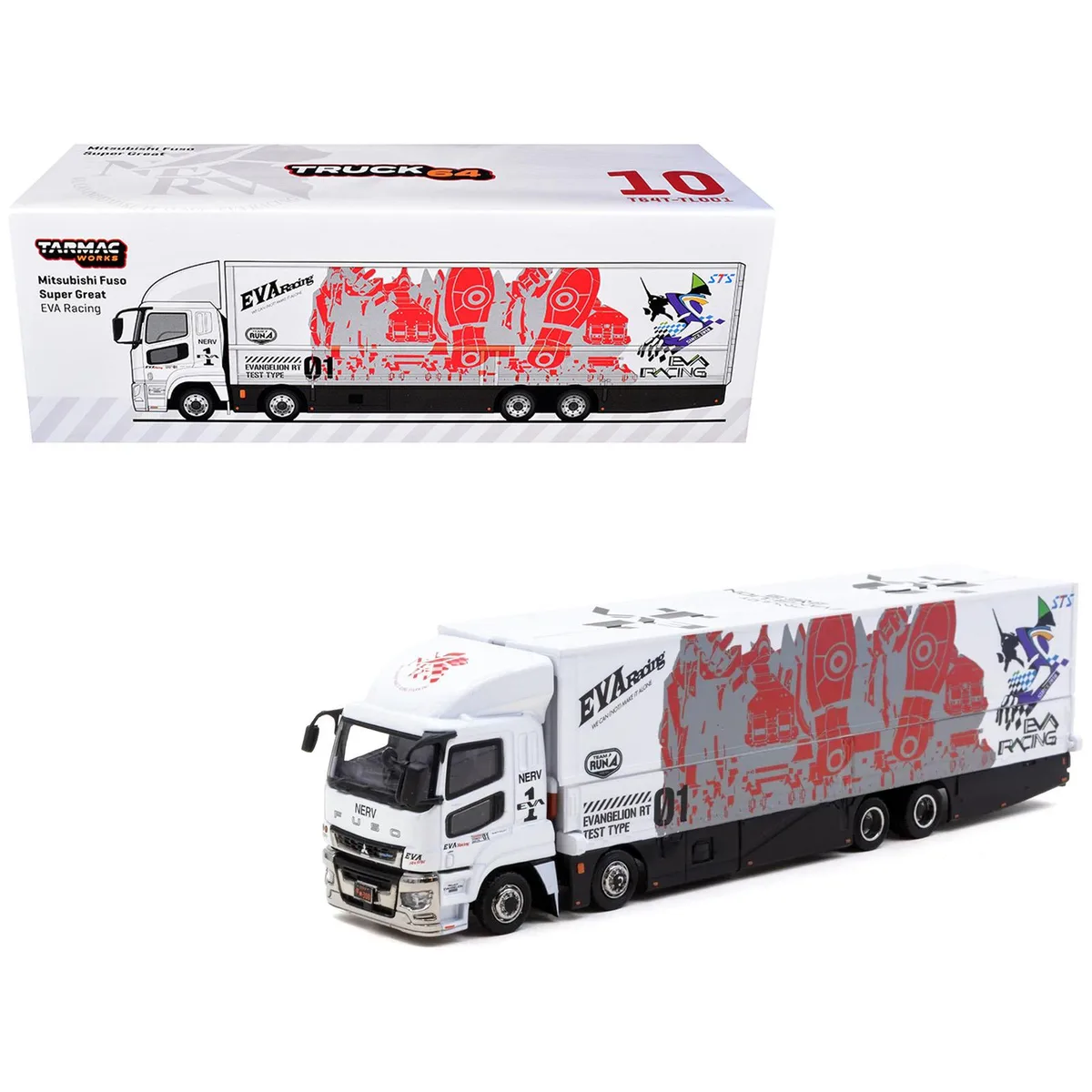 Tarmac Works Tarmac Works Mitsubishi Fuso Super Great Truck with Transporter "EVA Racing" 1/64 hobby collectible — product photo