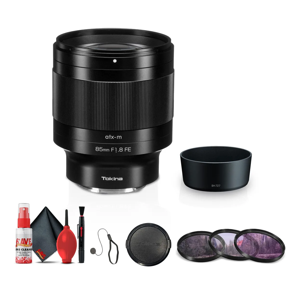 Tokina Tokina atx-m 85mm f/1.8 FE Lens for Sony E + 72mm Filter Kit + Cleaning Kit — product photo