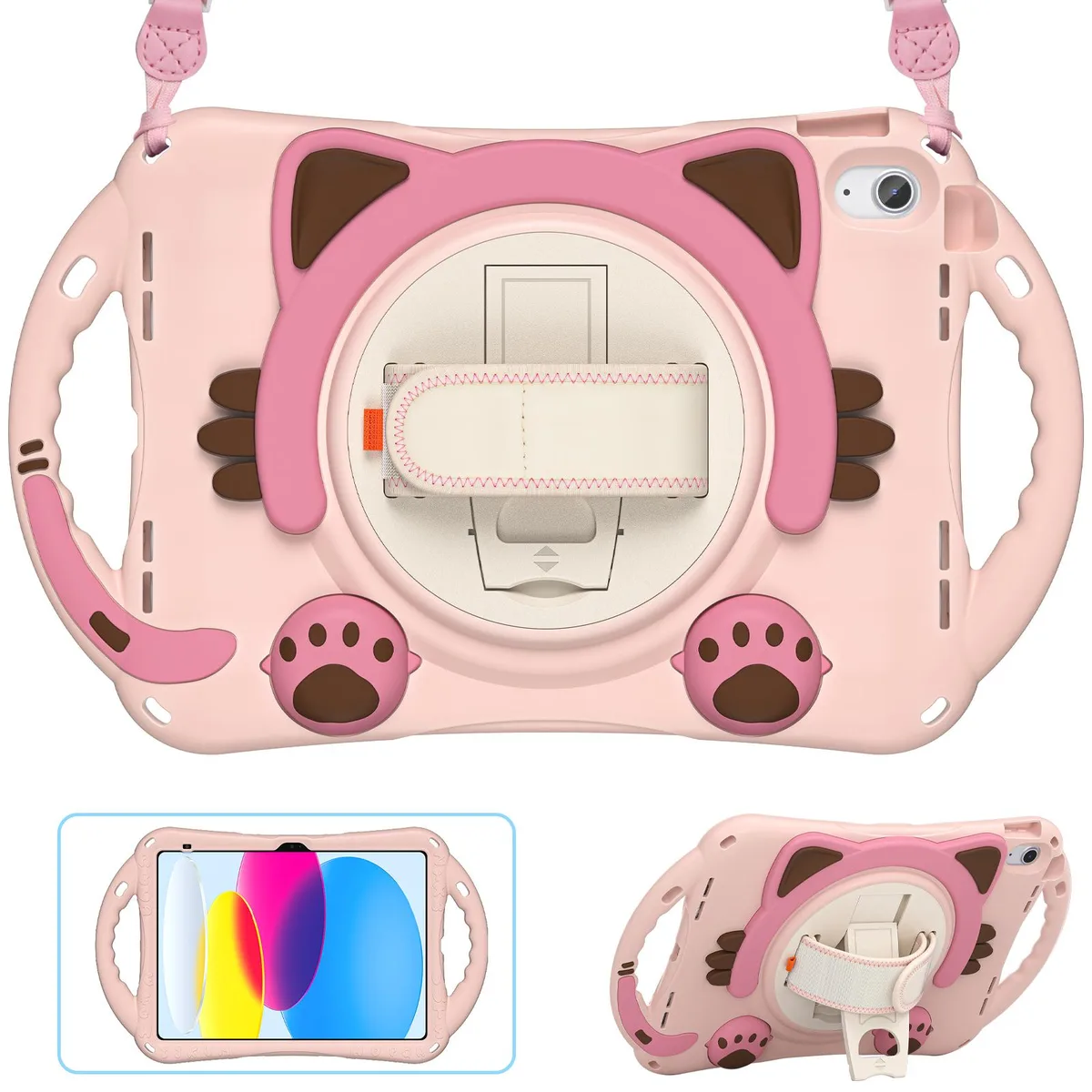 Werleo Werleo iPad 10th Gen 10.9" 2022 Silicone Case with Pencil Holder Kickstand Shoulder Strap Pink — product photo