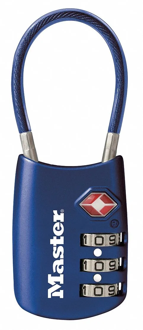 Blue three-dial combination padlock with steel body and shackle