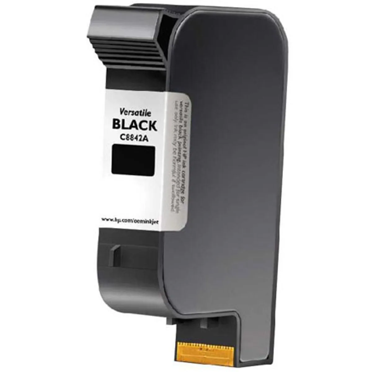Black rectangular ink cartridge with label, new condition