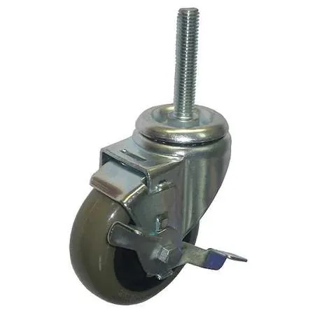 Grey polyurethane swivel stem caster with steel frame and threaded stem
