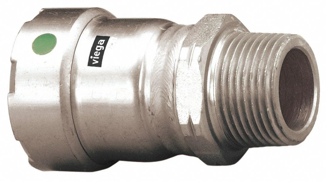 Straight stainless steel press-fit adapter with male NPT end