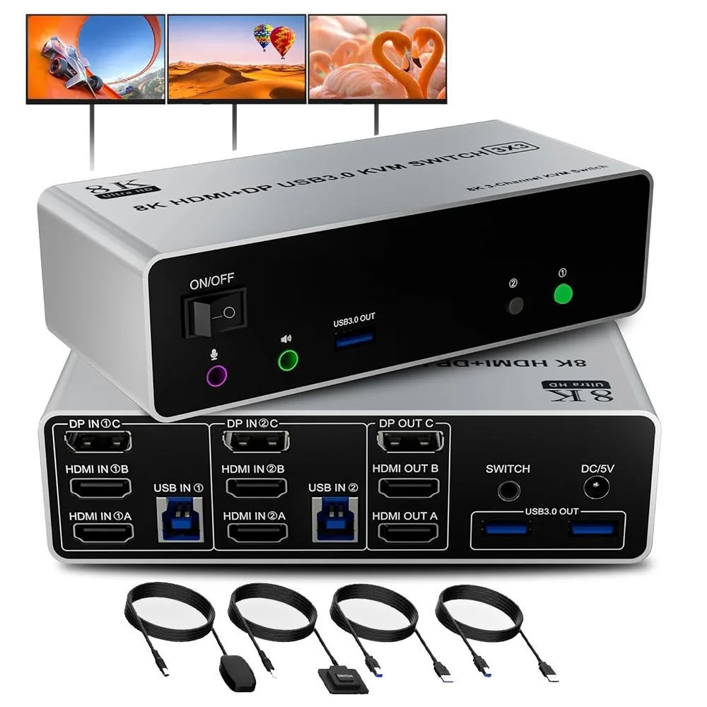 WRIARICH WRIARICH KM203 KVM Switch 2 PC 3 Monitor 2 HDMI 1 DP — product photo
