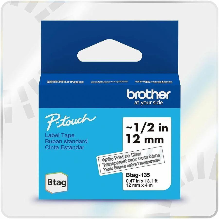 Brother Brother BTAG135 White on Clear Label Tape 12 mm x 4 m — product photo