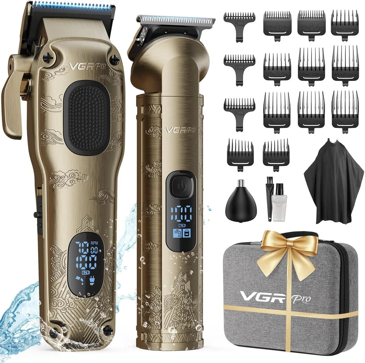 TAURKENAM grooming kit in EVA case with clipper, 3-in-1 trimmer, guide combs and accessories