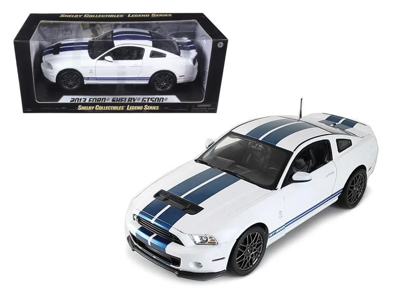 Shelby Collectibles Shelby Collectibles 2013 Ford Shelby Cobra GT500 SVT White with Blue Stripes 1/18 Diecast Vehicle — product photo