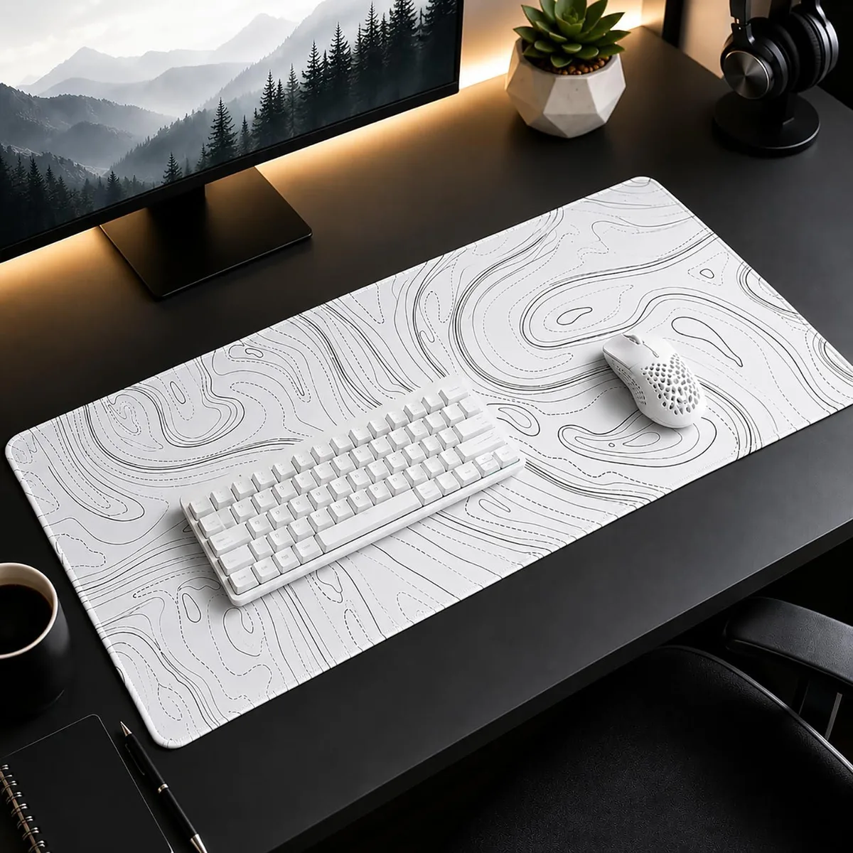  AQQA White Topographic XXL Mouse Pad 35.4x15.7 Inch — product photo