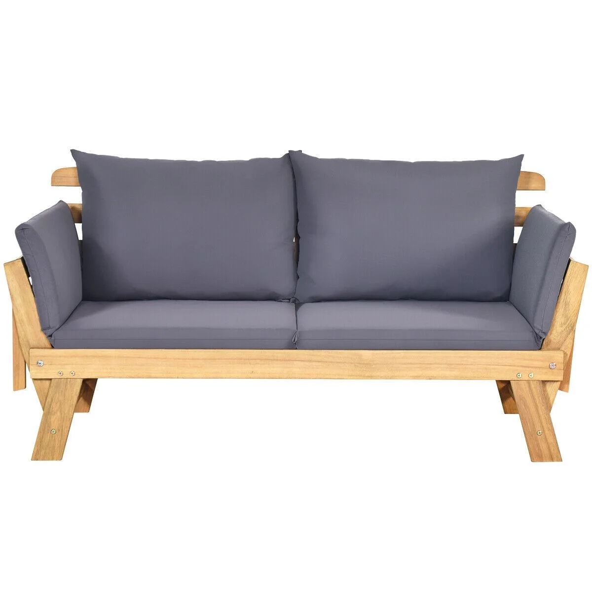 SlickBlue SlickBlue Patio Convertible Solid Wood Sofa with Cushion Grey 78x29.5x29.5in 46lb 700lb capacity — product photo