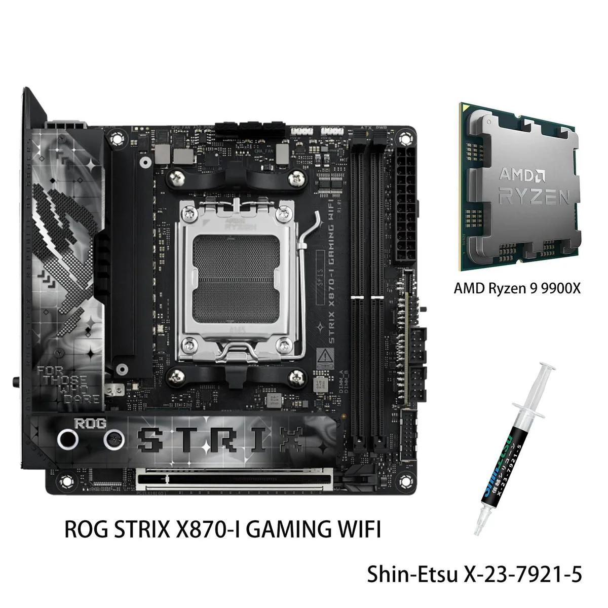 ASUS ASUS AMD motherboard ROG STRIX X870-I GAMING WIFI with Ryzen 9 9900X — product photo