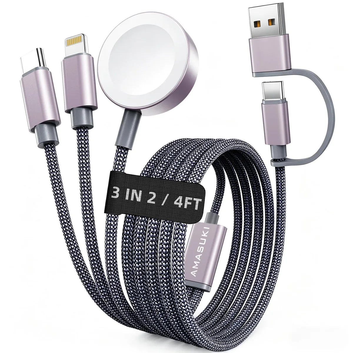  Amasuki AK007 3-in-2 Multi Charging Cable Grey 4ft 10W — product photo