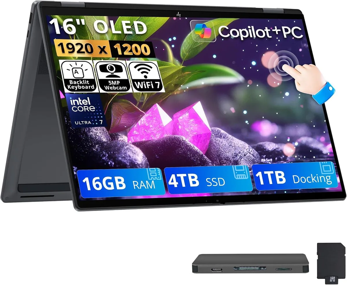 HP HP OmniBook X Flip 16 2K OLED 2-in-1 Core Ultra 7 355 16GB 4TB SSD+1TB Dock Gray — product photo