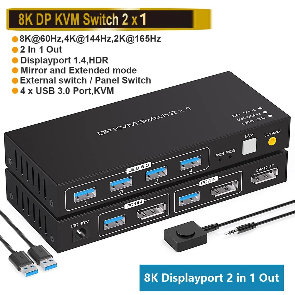 AUTYUE AUTYUE SW204N 2-port DisplayPort KVM switch 8K 60Hz 4K 120Hz 4 USB 3.0 — product photo