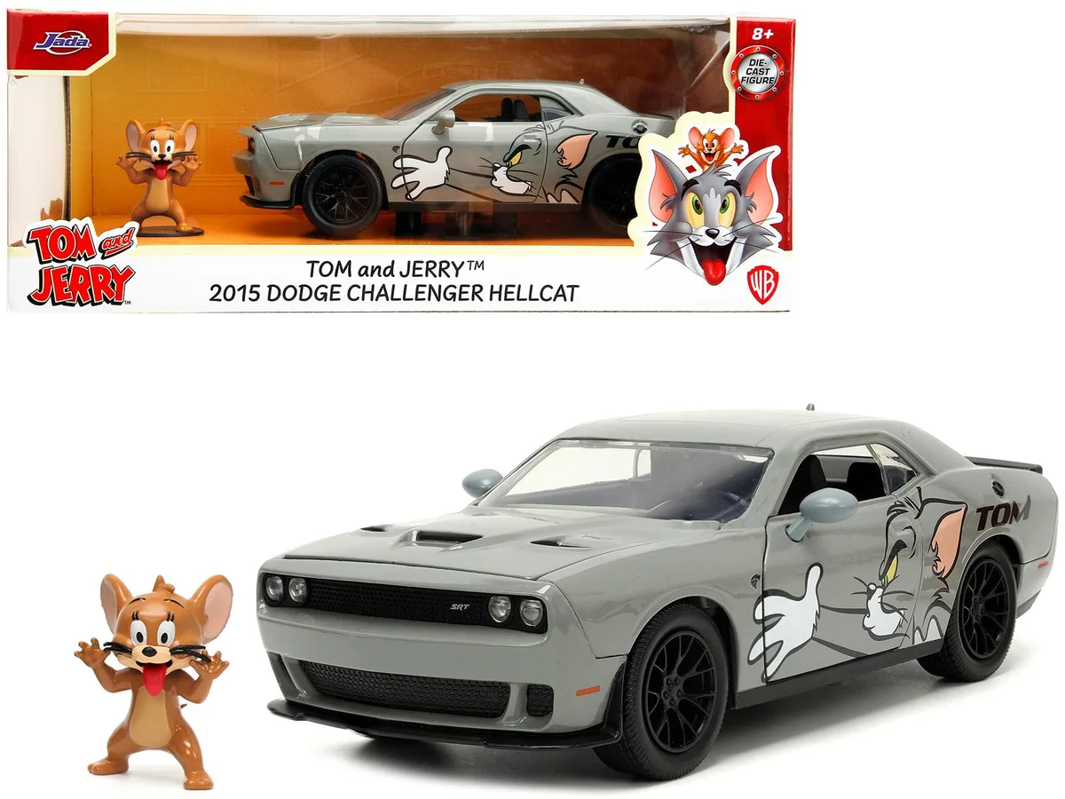 Jada Jada 2015 Dodge Challenger Hellcat Gray Tom &amp; Jerry 1/24 Diecast Model Car hobby collectible — product photo