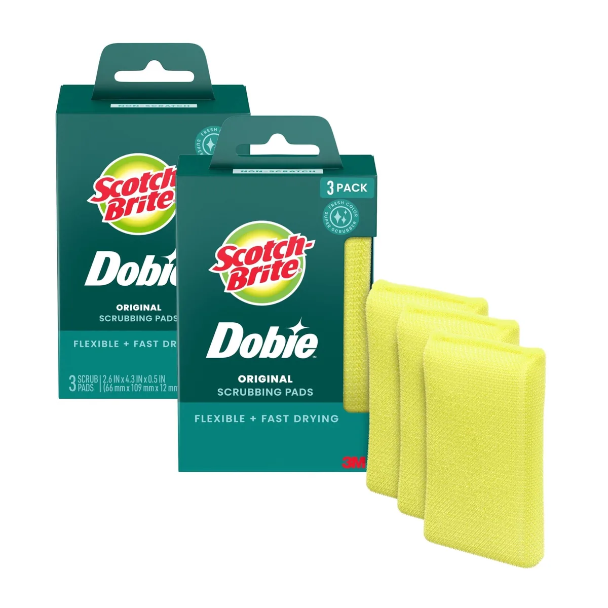 Six yellow foam and plastic cleaning pads in a rectangular pack