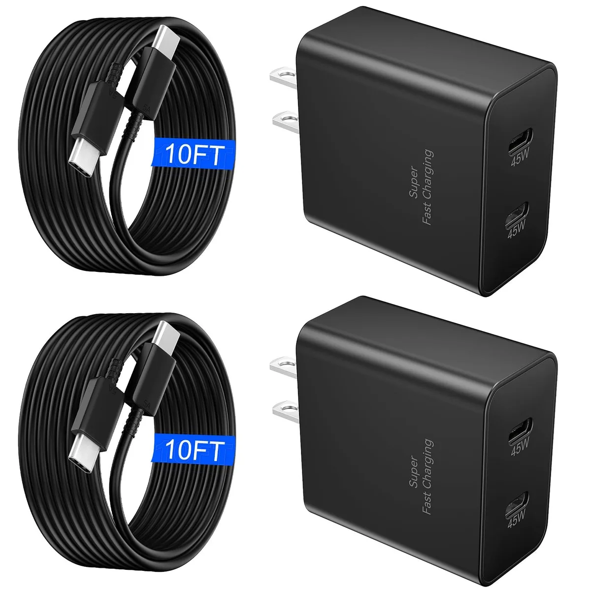 KEHIPI KEHIPI 45W 2-Port USB-C Charger with 10ft Cable Black — product photo