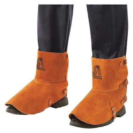 Brown cowhide welding leggings with adjustable ankle straps