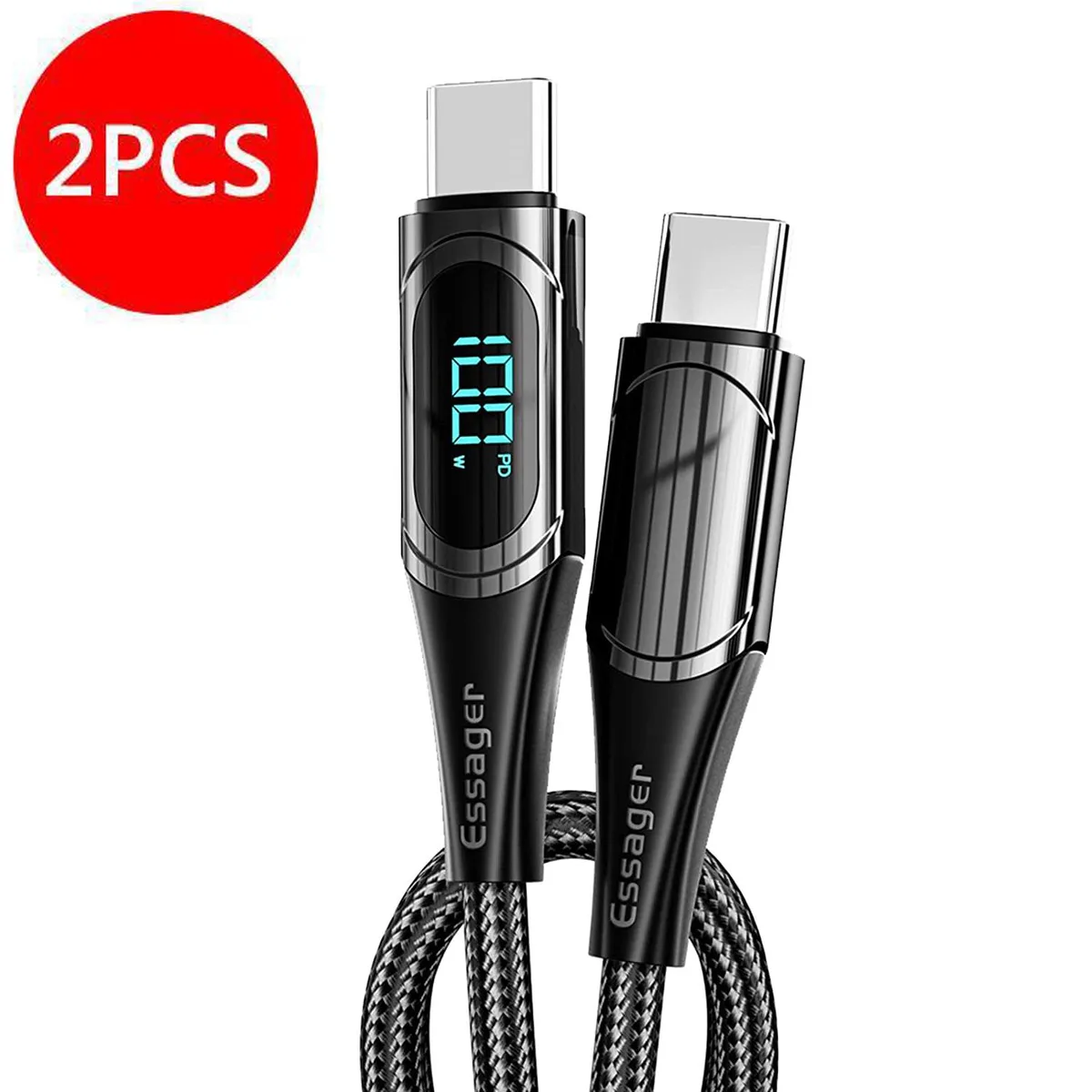 ESTONE ESTONE YDSX USB-C Cable 6.6ft 100W LED Display 2-Pack — product photo