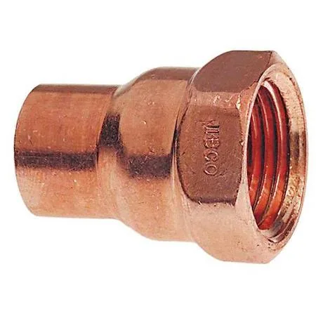 Copper reducing adapter, 1 inch cup to 1-1/4 inch FNPT, wrot copper finish