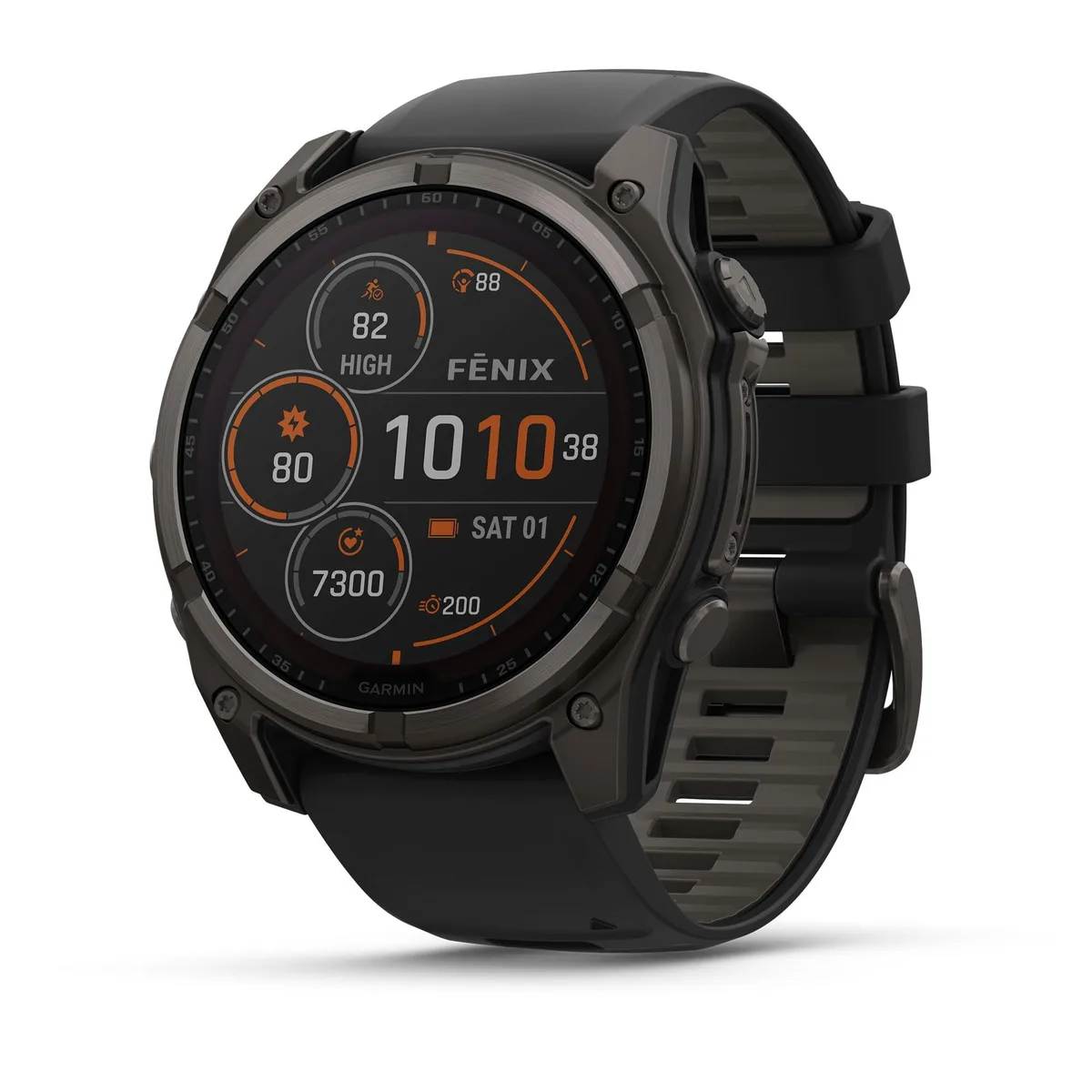 Garmin Garmin fenix 8 Solar Sapphire 51 mm Smartwatch Carbon Gray DLC Titanium Pebble Gray Band — product photo