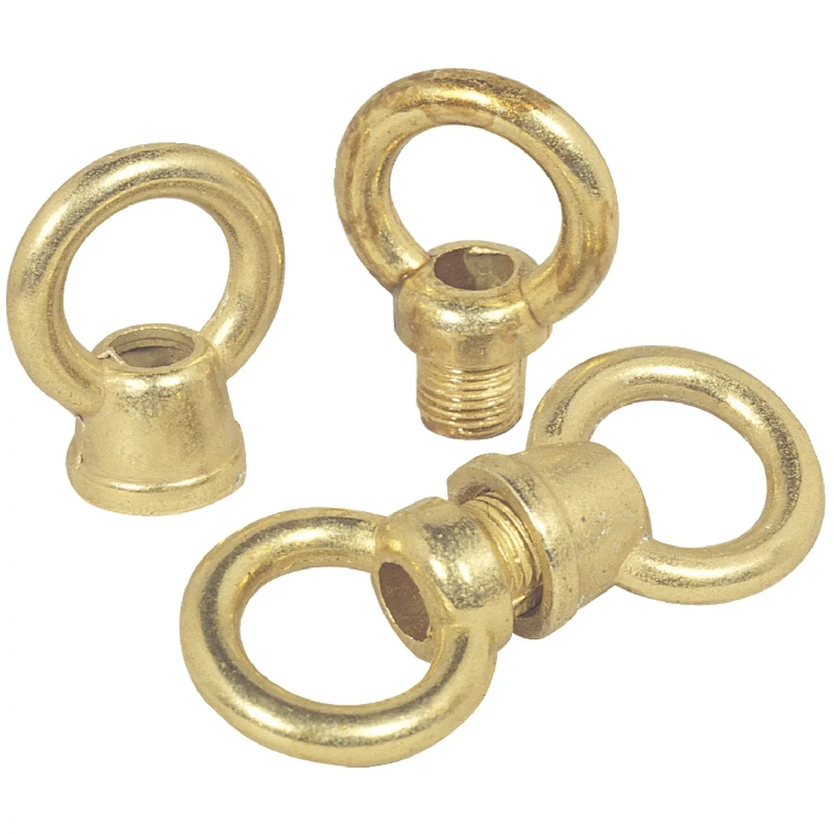 Two small polished brass loop connectors on a card