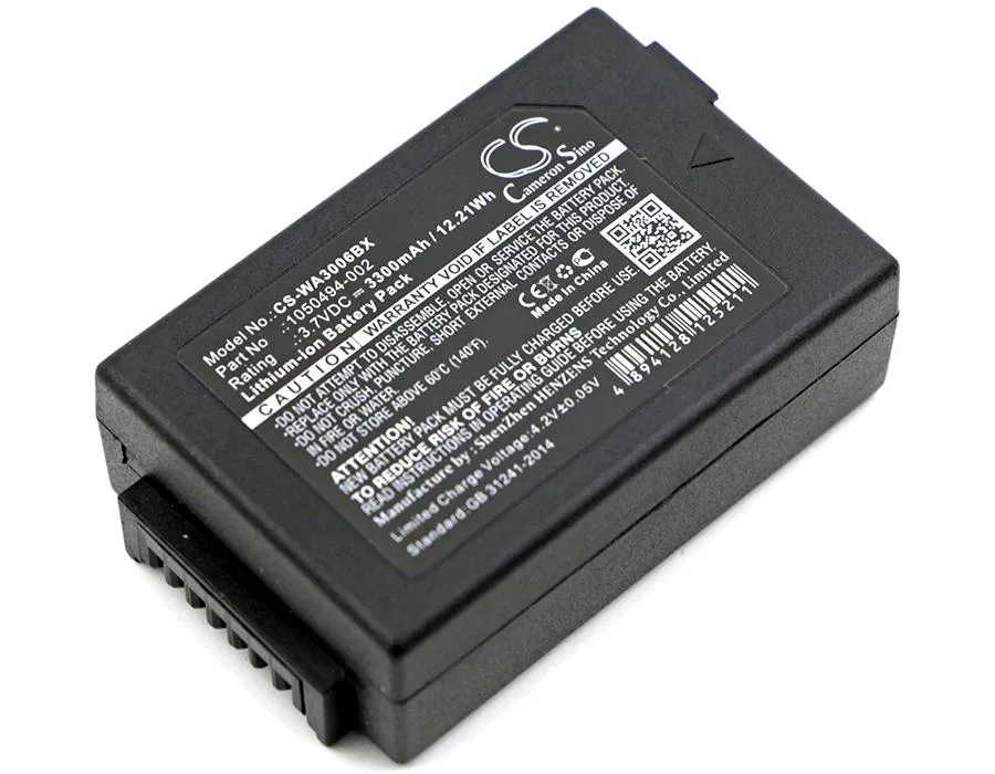 Rectangular lithium-ion battery pack with matte black finish and gold contact terminals