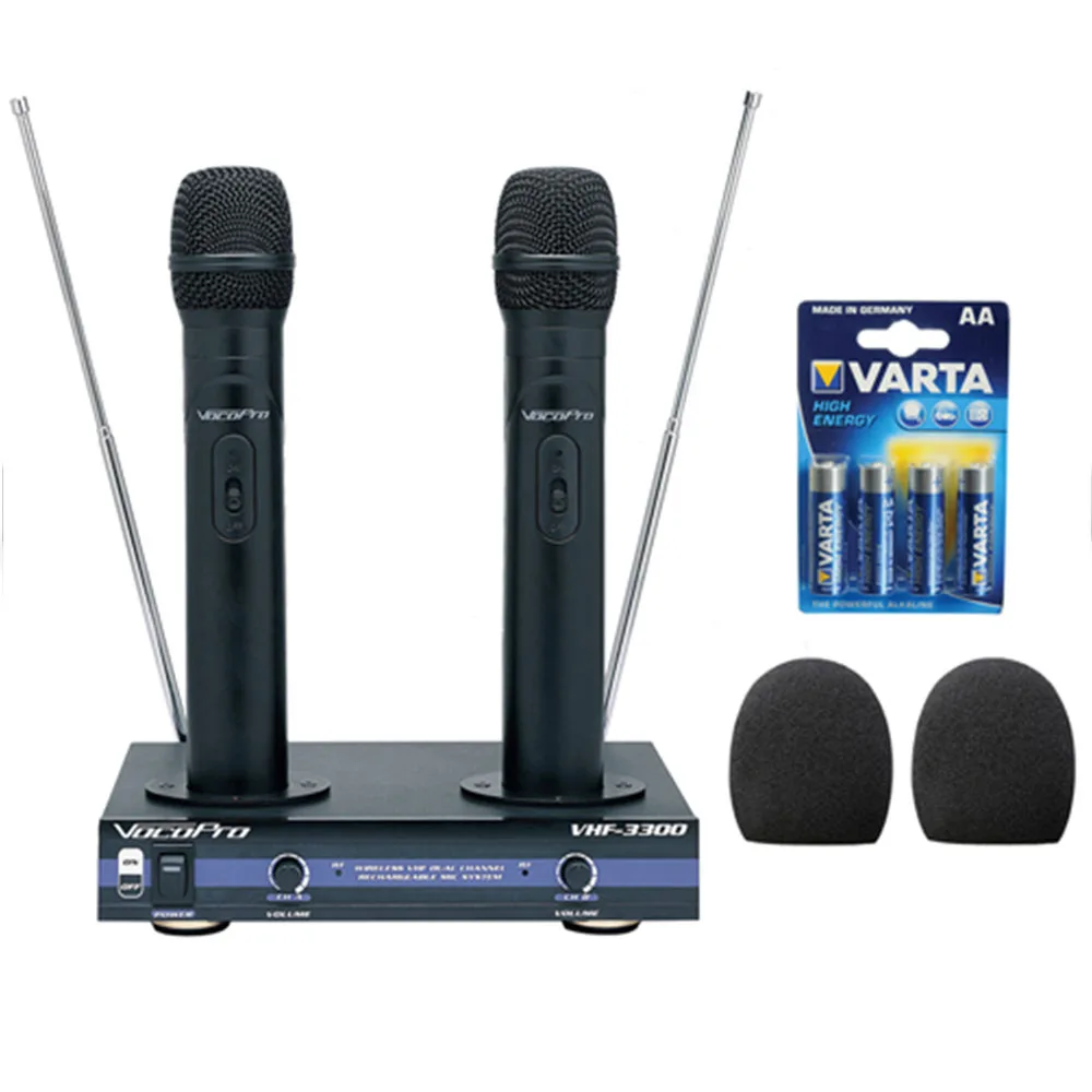 VocoPro VocoPro VHF-3300 2-Channel VHF Wireless Microphone System with Windscreens and Batteries — product photo