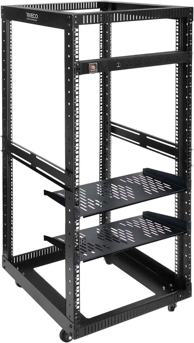 BFKK BFKK 25U Open Frame Server Rack with Wheels + PDU 8 Outlets 2 Shelves — product photo