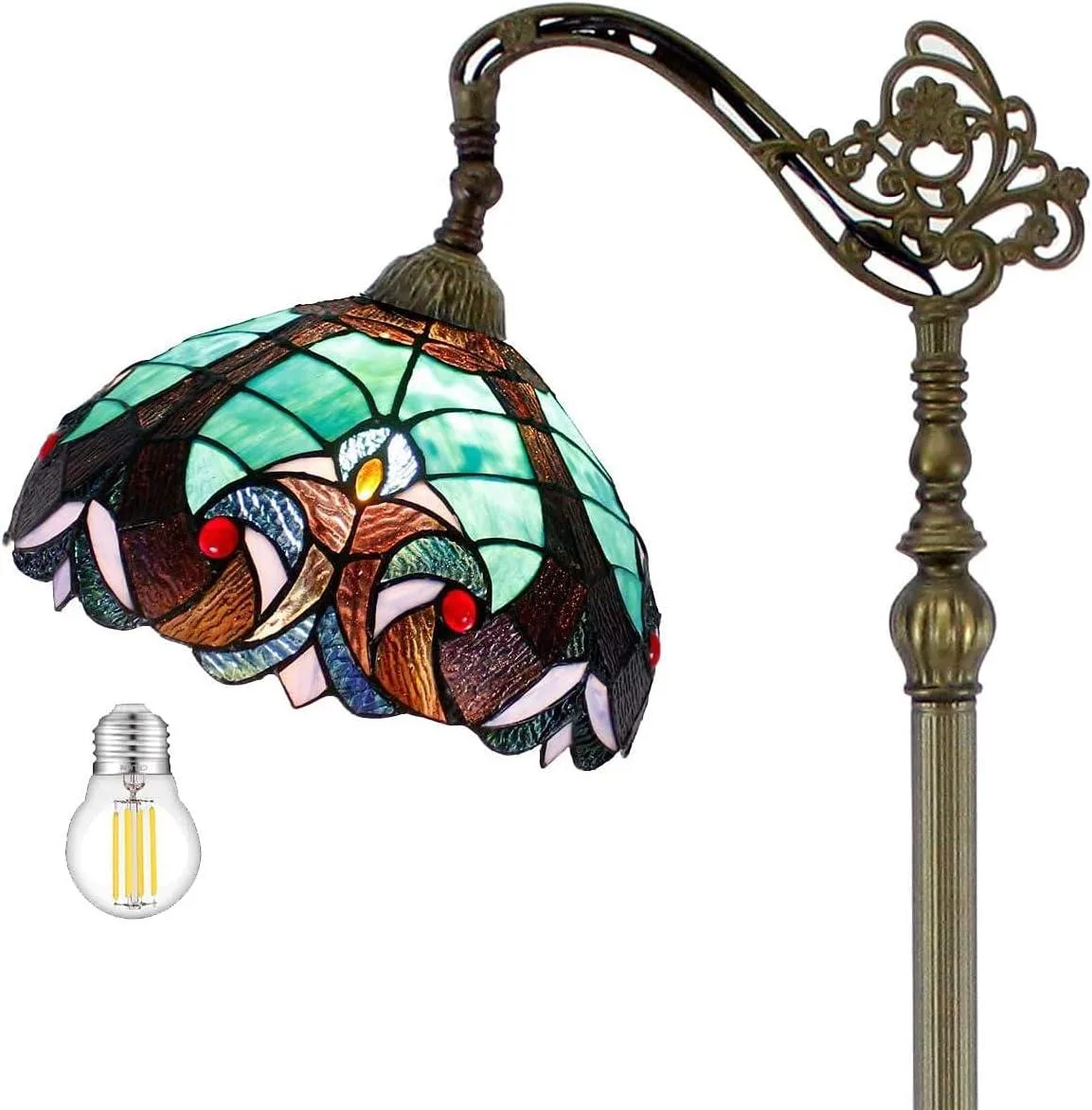 TUKO TUKO Tiffany Floor Lamp Green Liaison Stained Glass 12X18X64 Inches Gooseneck Adjustable S160G Series — product photo