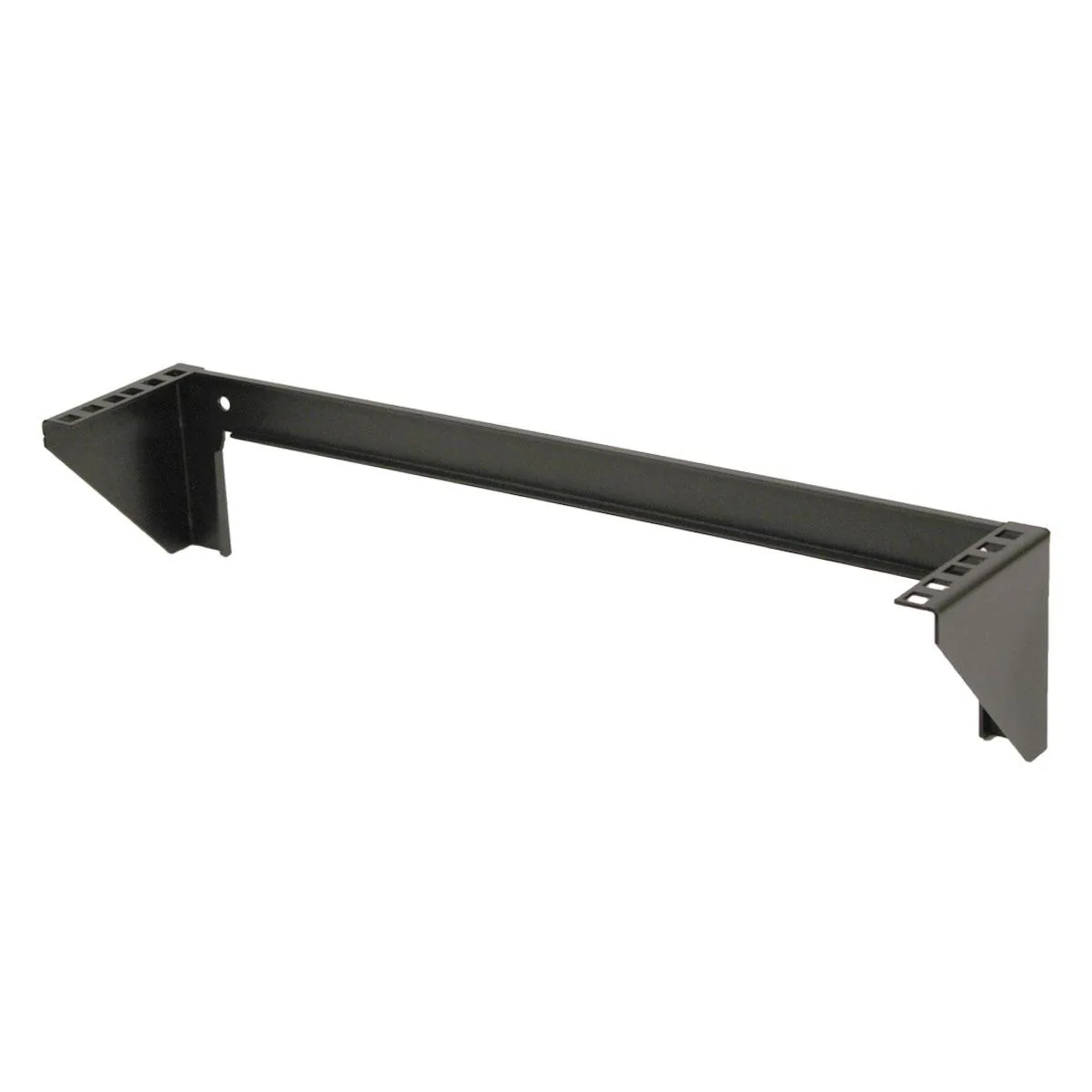Black 2U vertical wall mount rack, 19.25 inches wide, square holes, 44 pound capacity