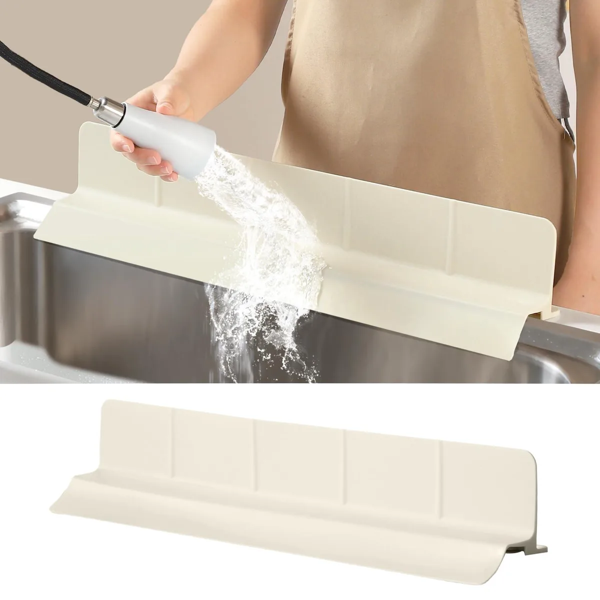  23" Silicone Sink Splash Guard Beige 3.5" High 7 Suction Cups — product photo