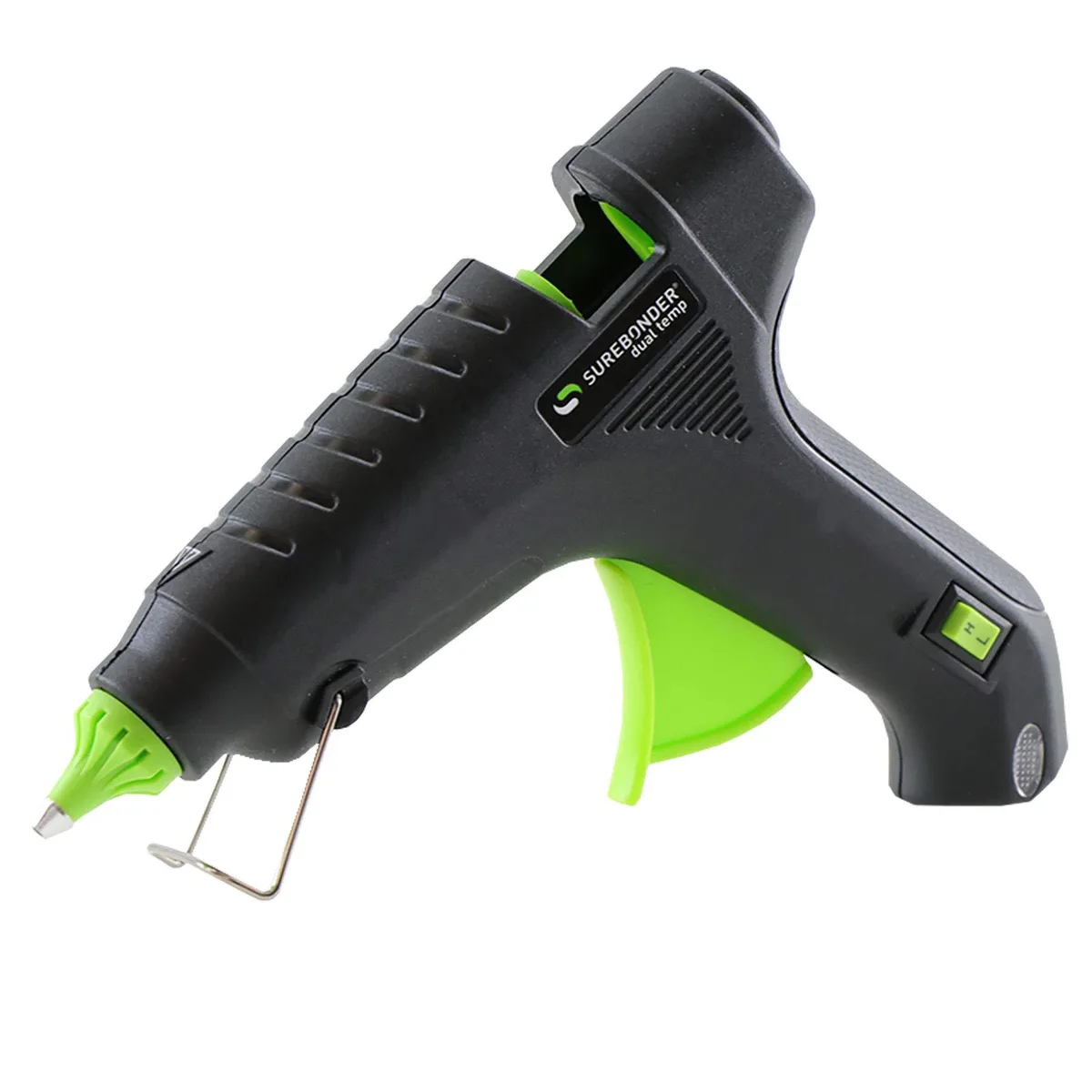 White full-size glue gun with dual-temperature switch and corded electric design