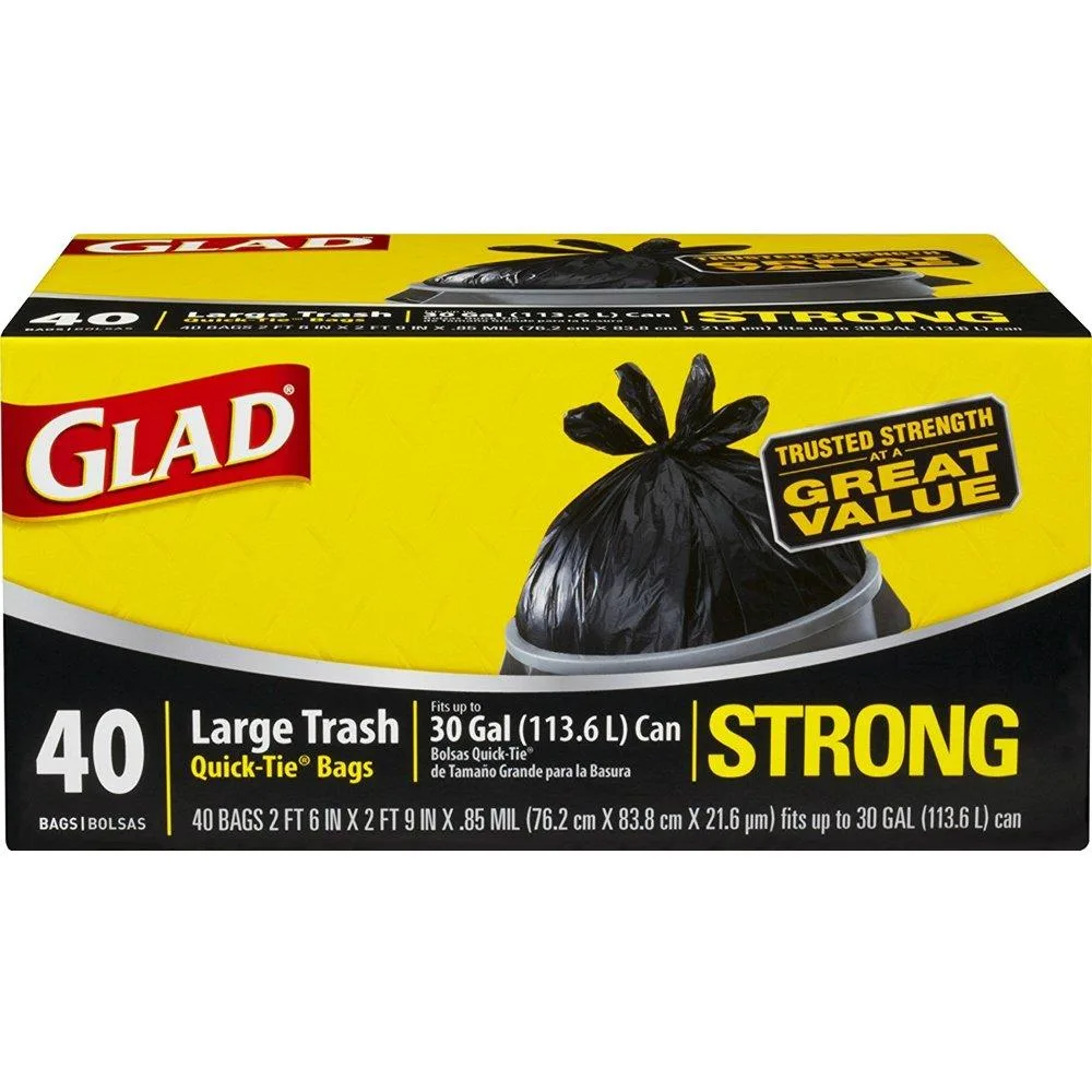  Glad 30 Gallon Black Trash Bags Quick-Tie 40 Count 60035 — product photo