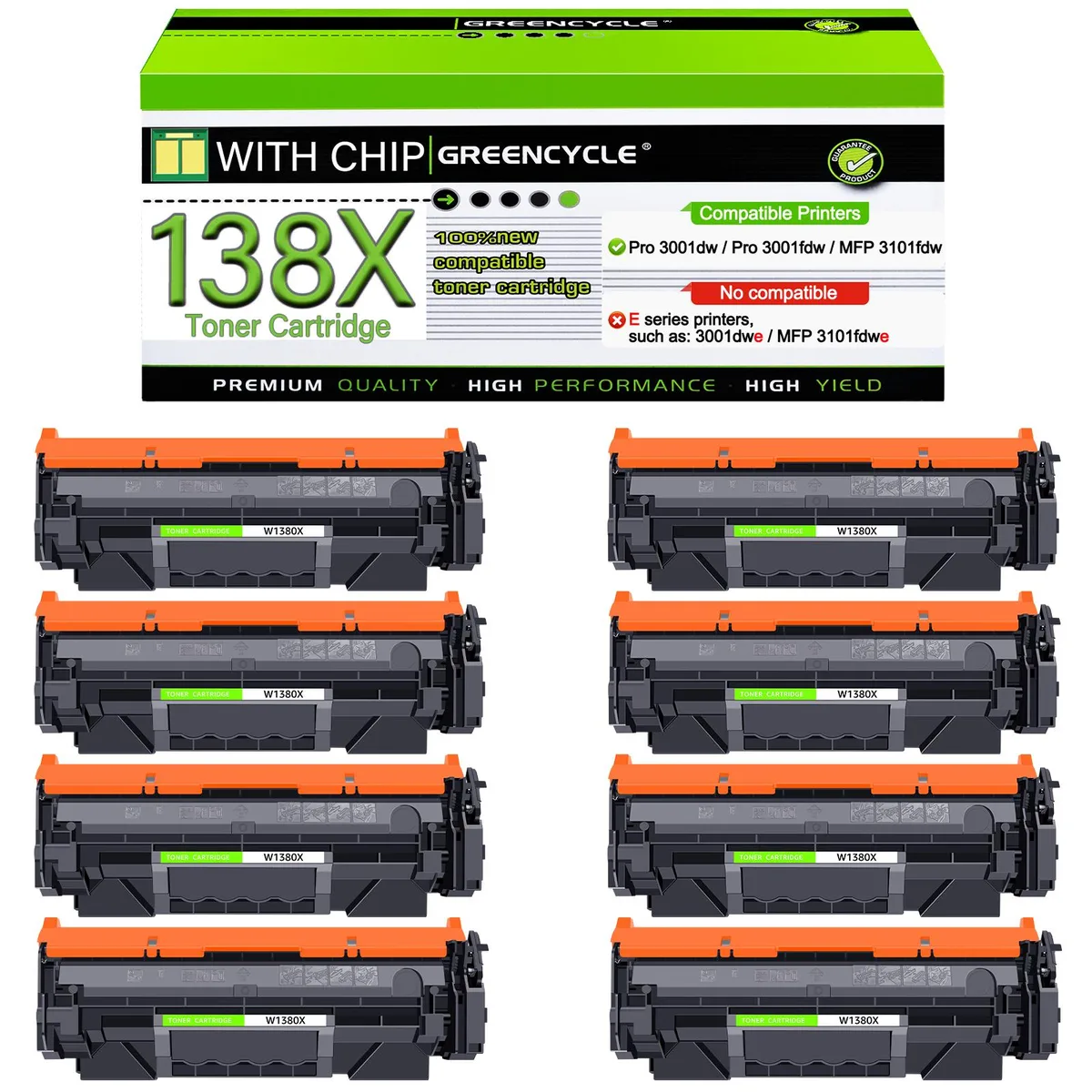 GREENCYCLE GREENCYCLE W1380X toner cartridge 8-pack black 4000 pages — product photo