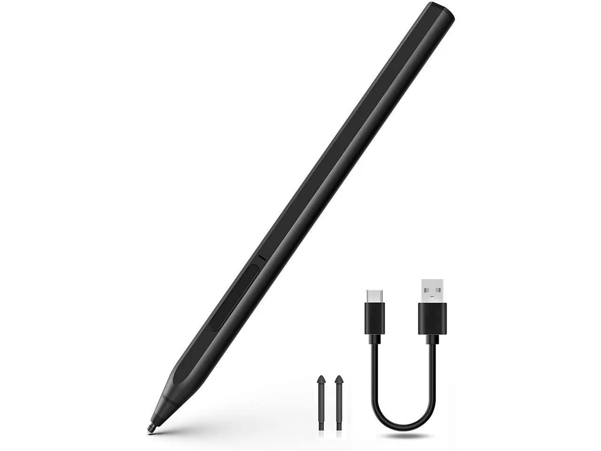 Silver aluminium stylus pen with flat magnetic side and fine tip