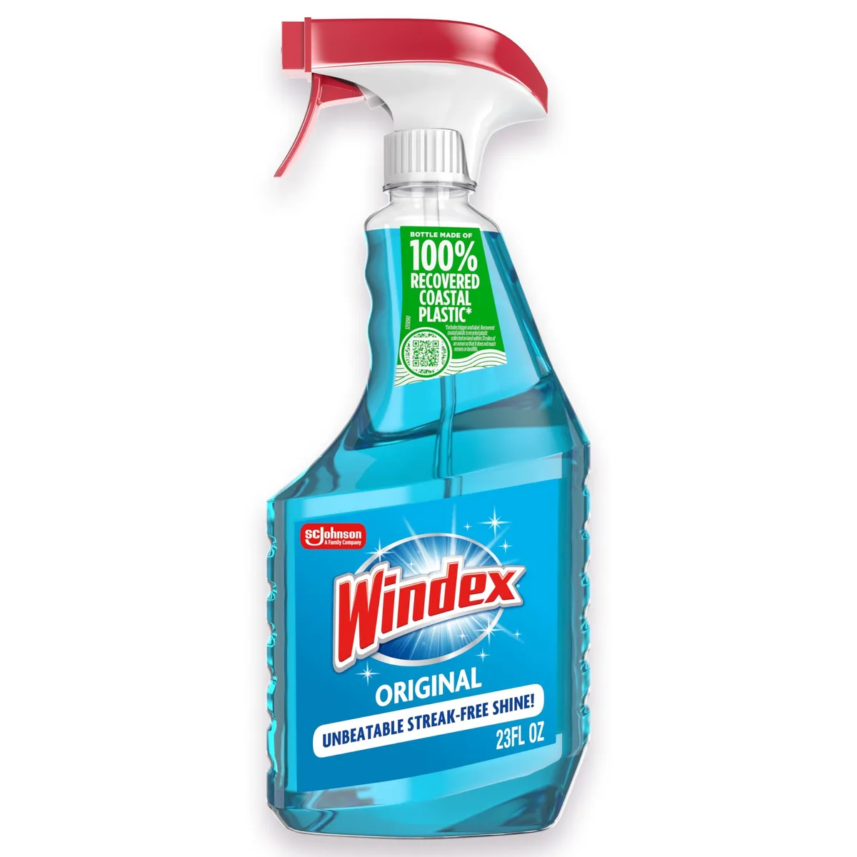 Blue spray bottle with trigger, 23 fl oz, streak-free glass cleaner
