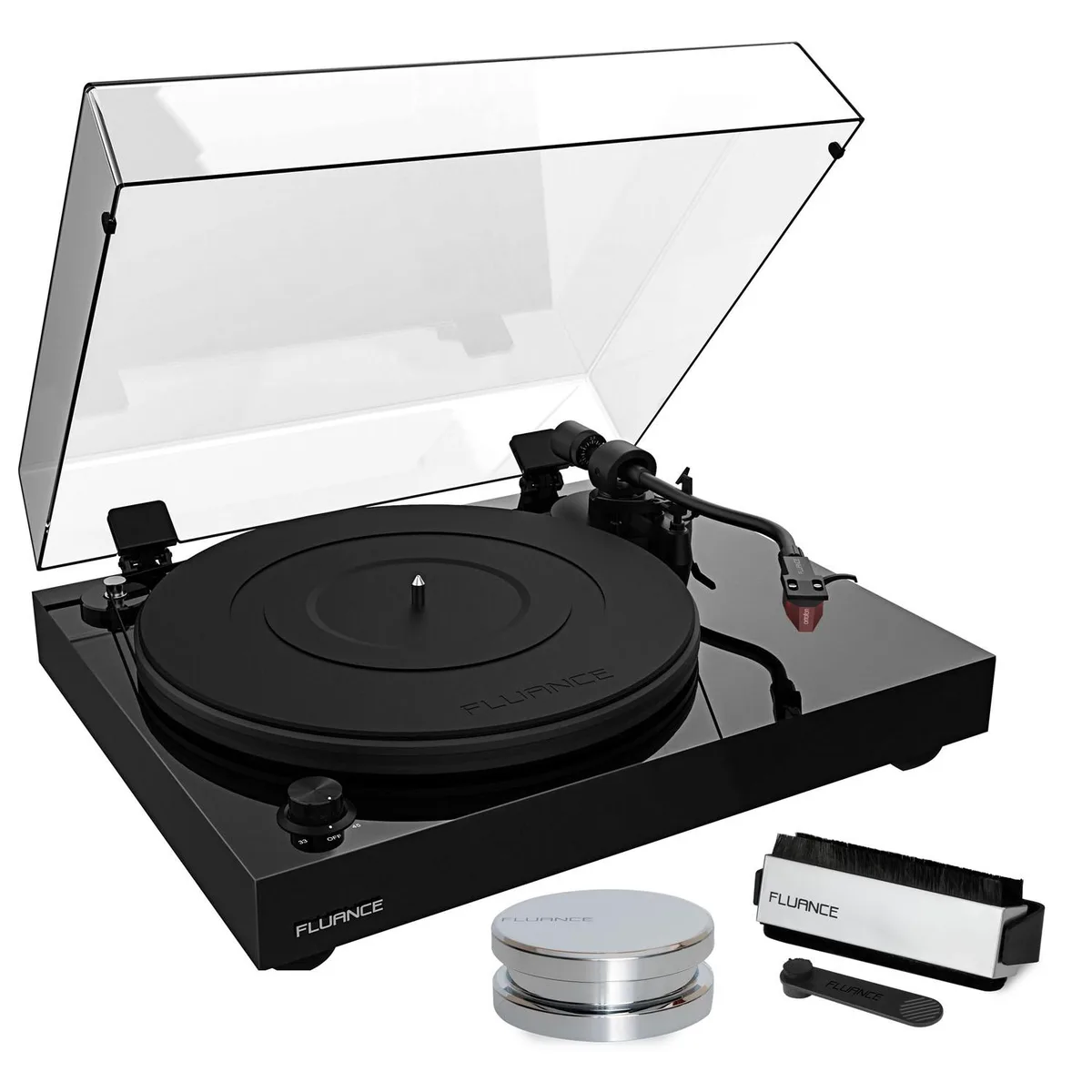 Fluance Fluance RT83 turntable with Ortofon 2M Red cartridge, speed control motor, record weight and cleaning kit — product photo
