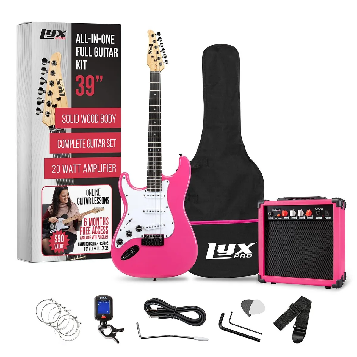 LyxPro LyxPro Left Hand 39 Inch Electric Guitar Starter Kit Pink — product photo
