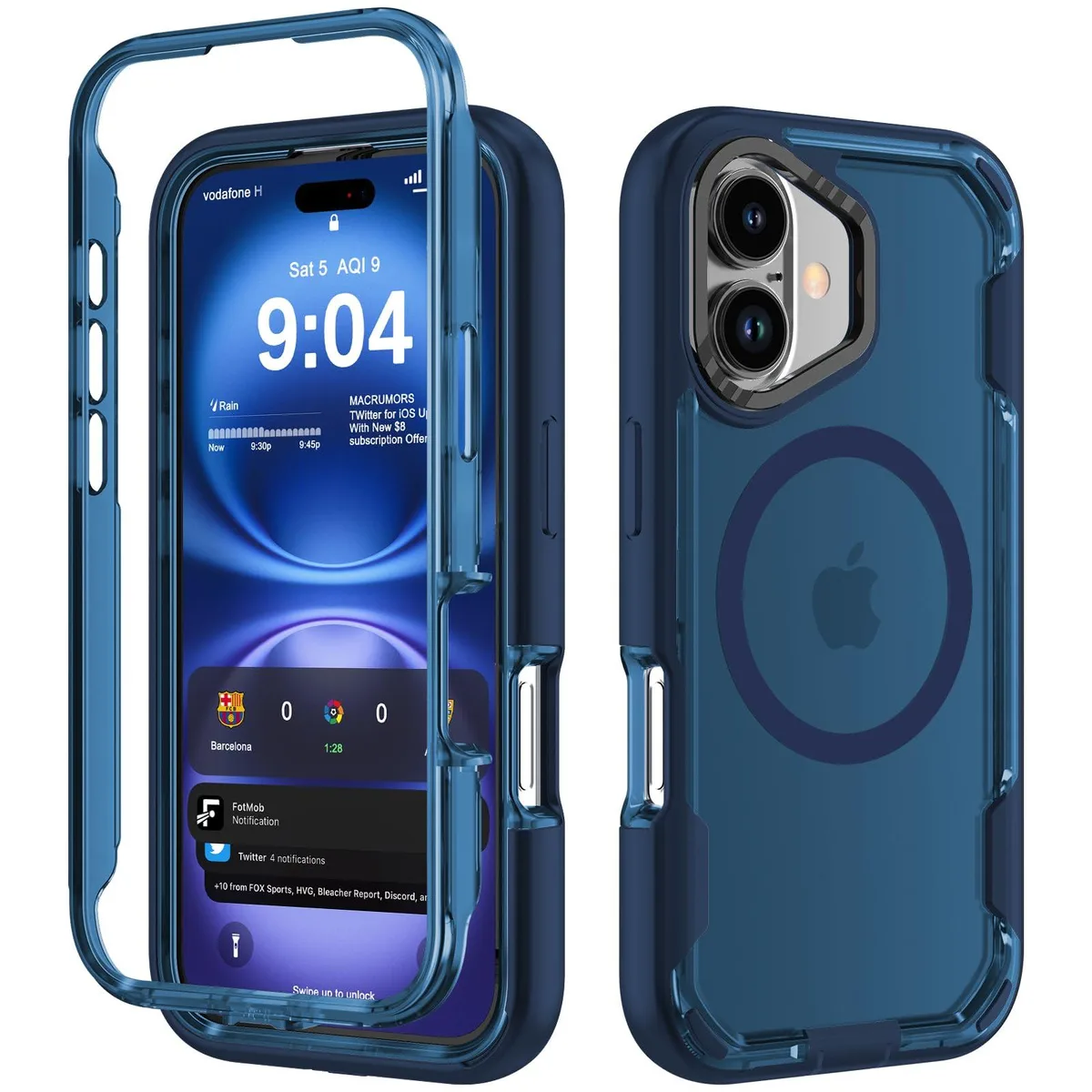 Blue matte two-layer protective case for iPhone 16 6.1-inch