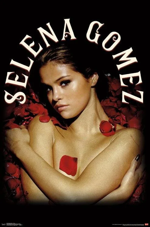Poster print of Selena Gomez with roses, 22 by 34 inches, on heavy paper