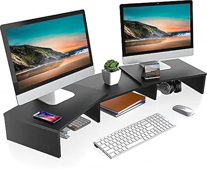 TAURKENAM TAURKENAM Dual Monitor Stand 3 Shelf 42.7in Wood Office Equipment — product photo