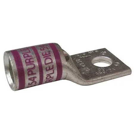 Copper one-hole compression lug, short barrel, purple colour code, 1/4 in stud