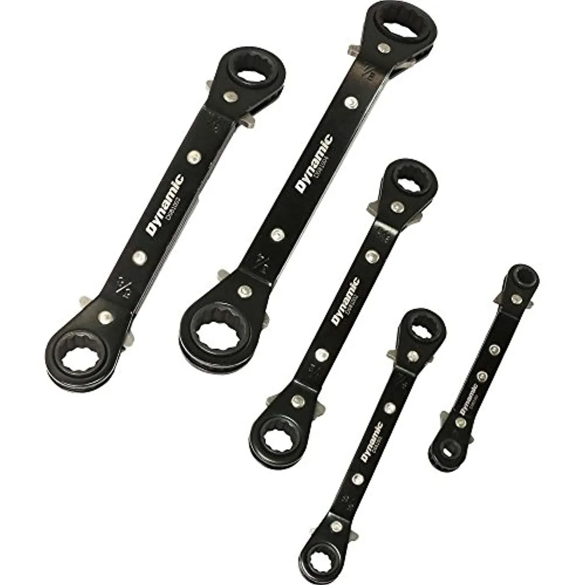 Dynamic Dynamic 5-piece SAE double box-end ratcheting wrench set 25° offset — product photo