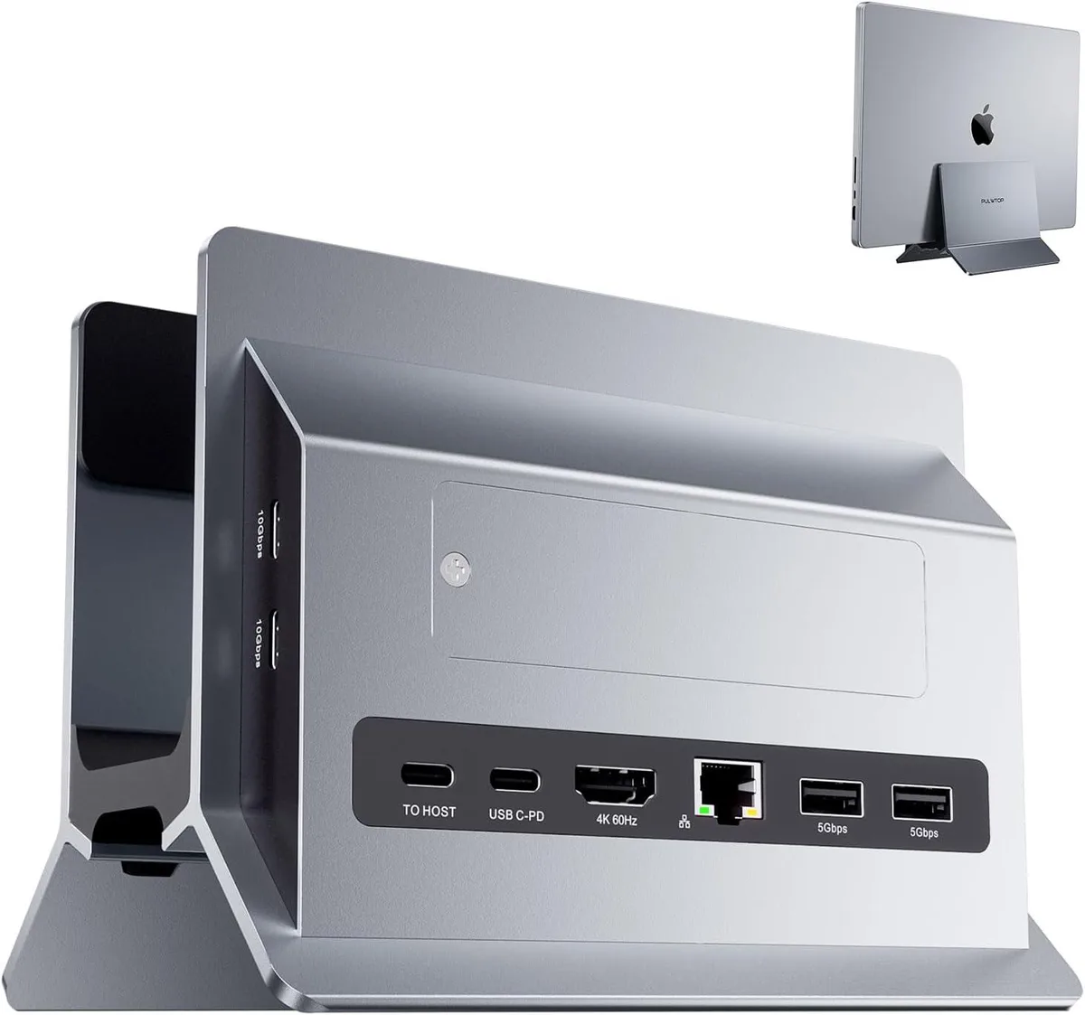 BFKK BFKK Vertical Docking Station Grey 4K@60Hz HDMI 2 USB-C 10Gbps 2 USB-A 3.0 SD/TF RJ45 100W PD M.2 NVMe — product photo