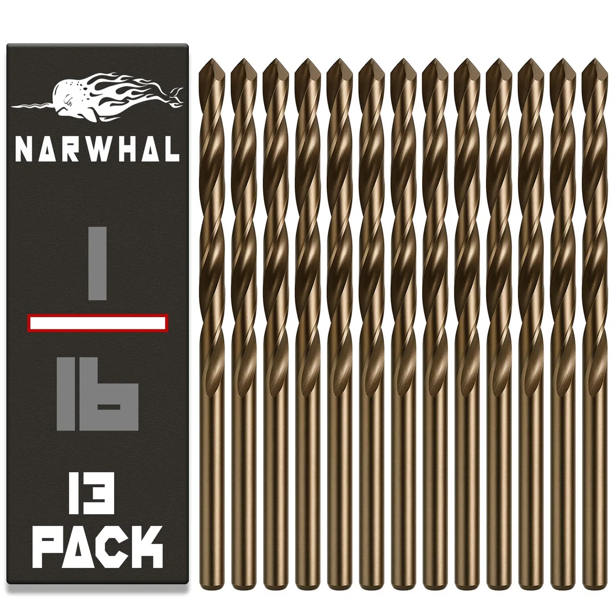 Thirteen 1/16 inch cobalt drill bits in a plastic storage case